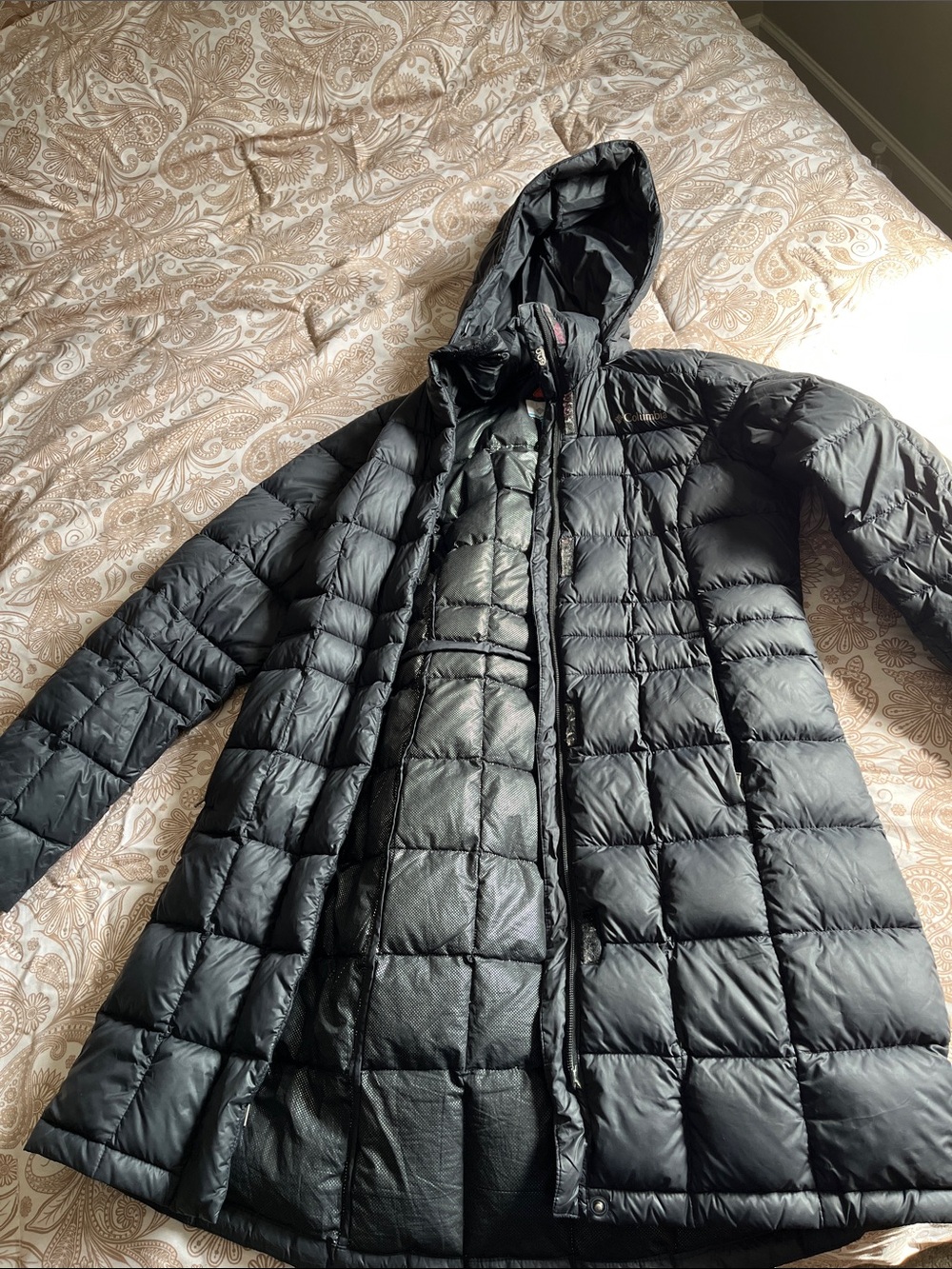 Columbia Black Hooded Long Puffer Coat